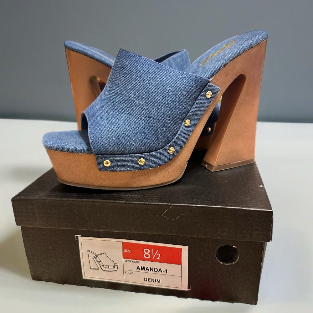 Liliana Denim Platform Mules • Y2K Chunky Heels • New In Box • Size 8.5